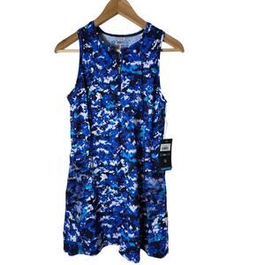 IBKUL Blue Geometric Floral NEW Sleeveless Active Golf Pickleball Top SZ M